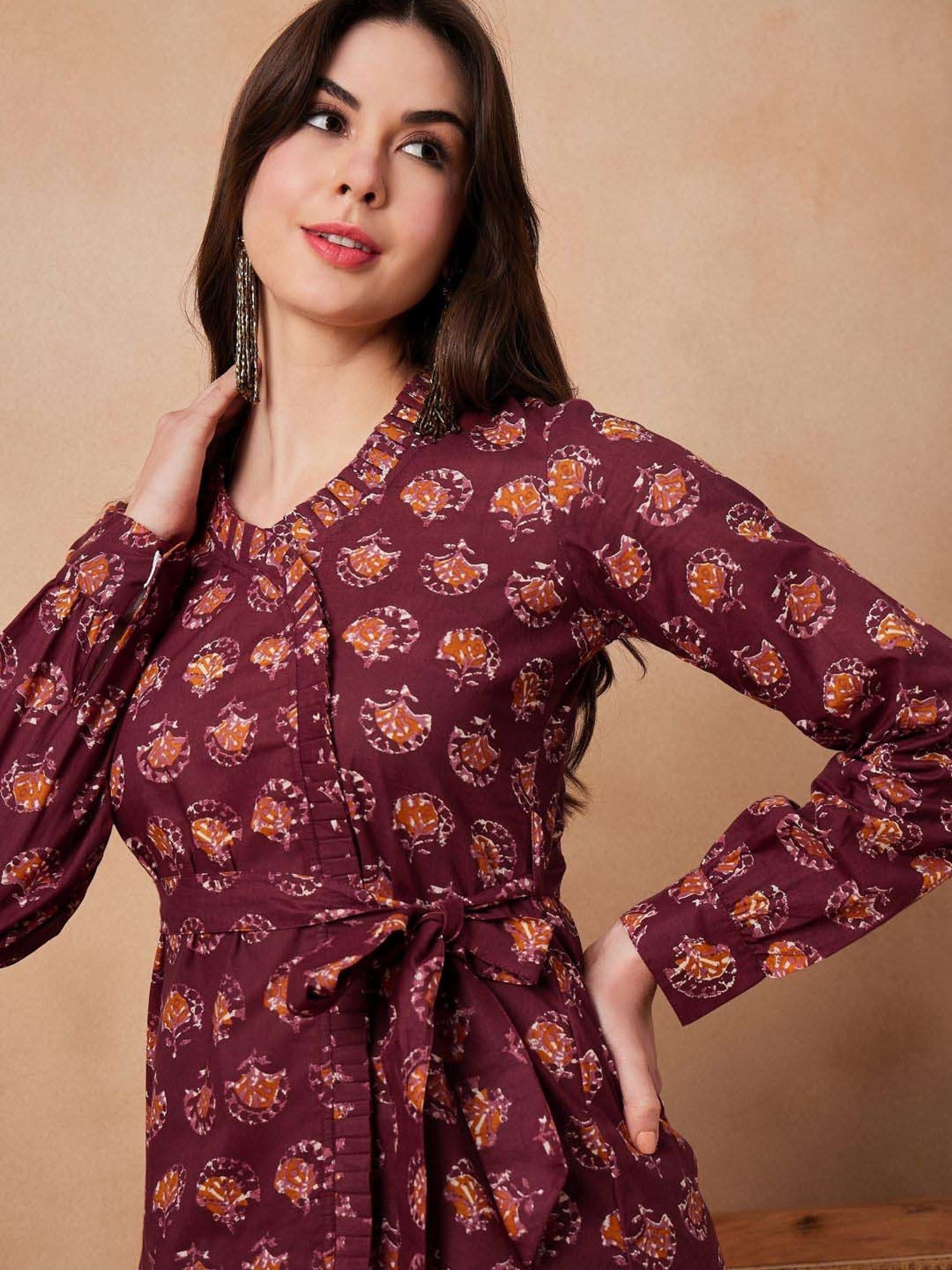 Inweave Maroon Cotton Printed Top & Pant Set