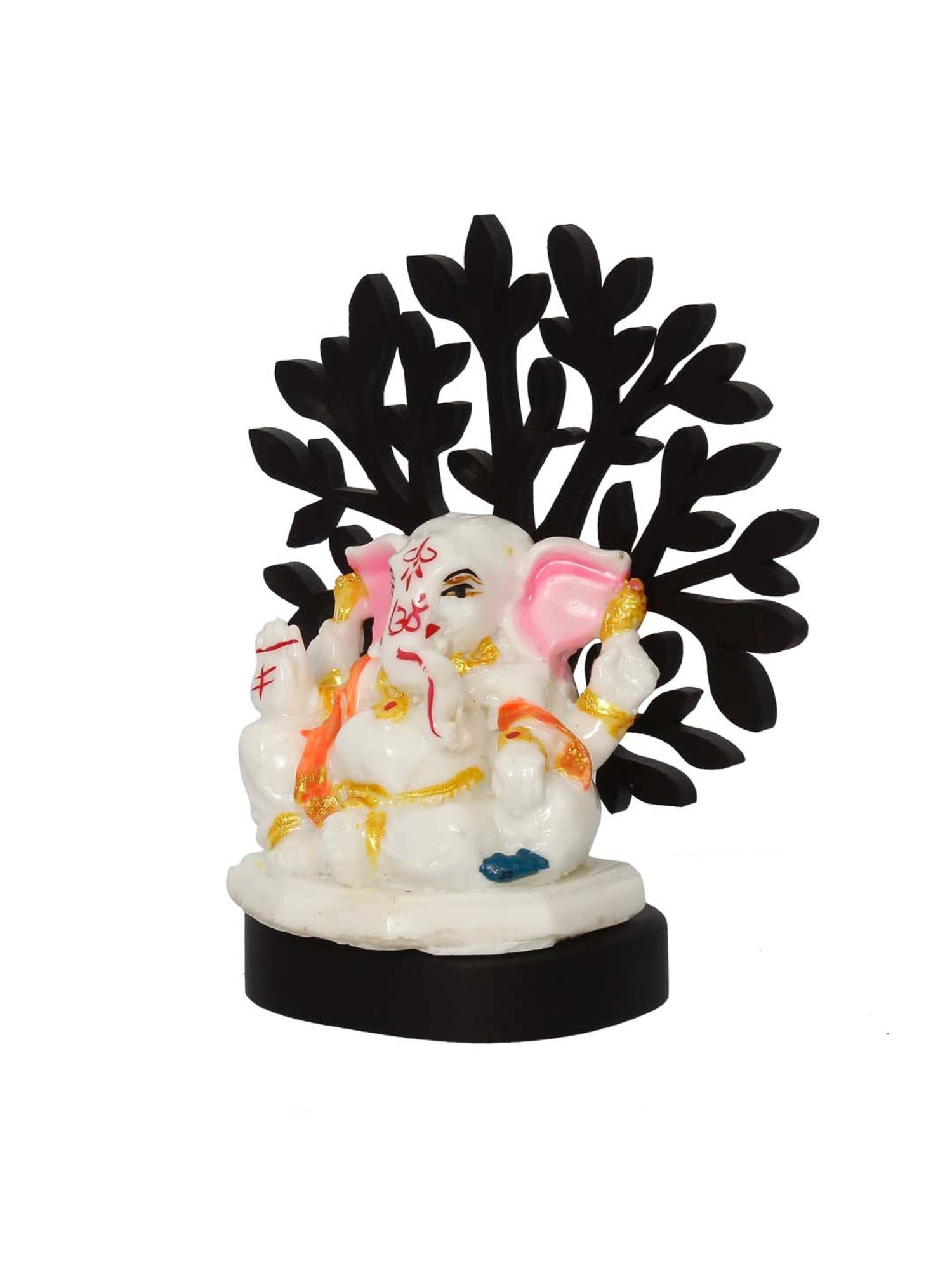 Decorative Lord Ganesha Idol with Wooden Tree for Car Dashboard, Home Temple and Office Desks