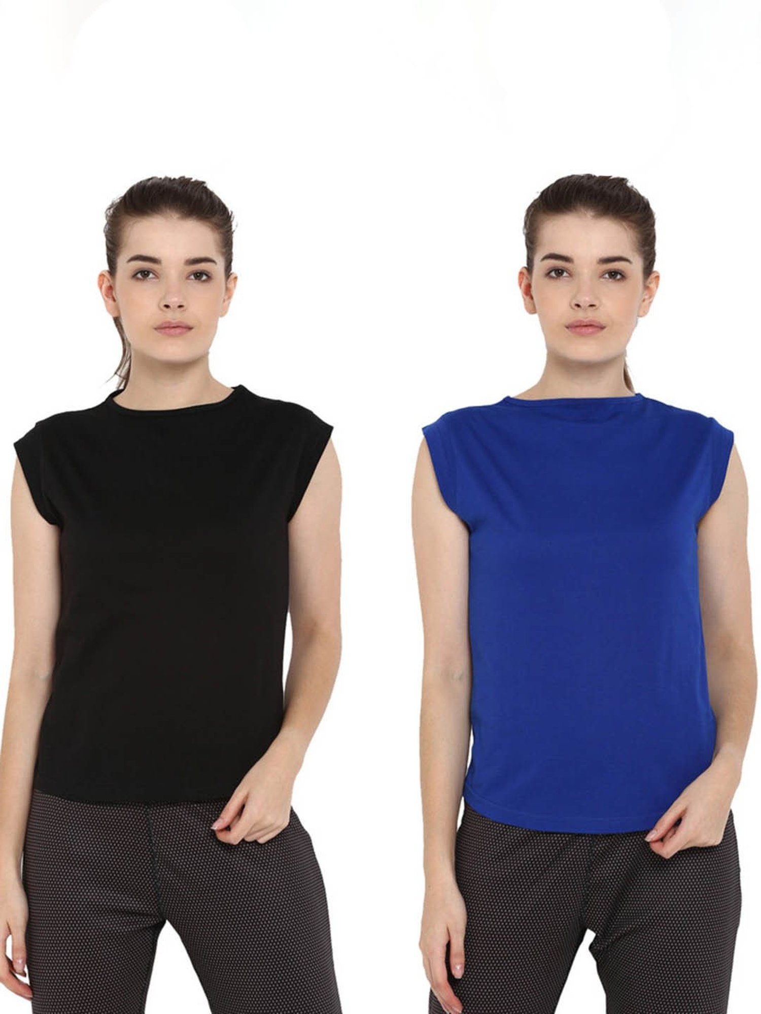 Appulse Black & Royal Blue Cotton T-Shirt - Pack of 2