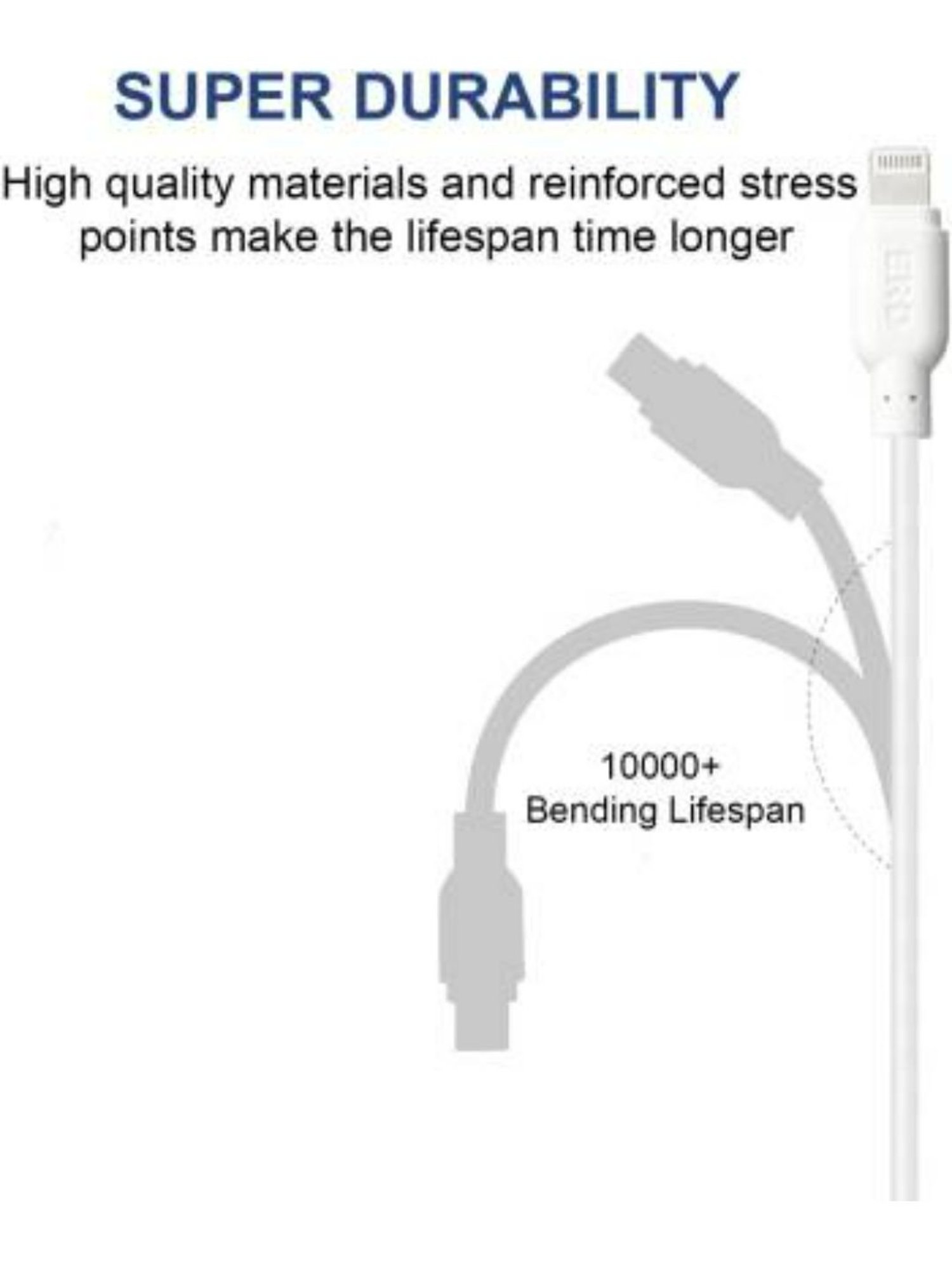 ERD UC-47 IP5 USB CABLE 9V-2 Amp Fast Charging Extra Tough Unbreakable - (White)