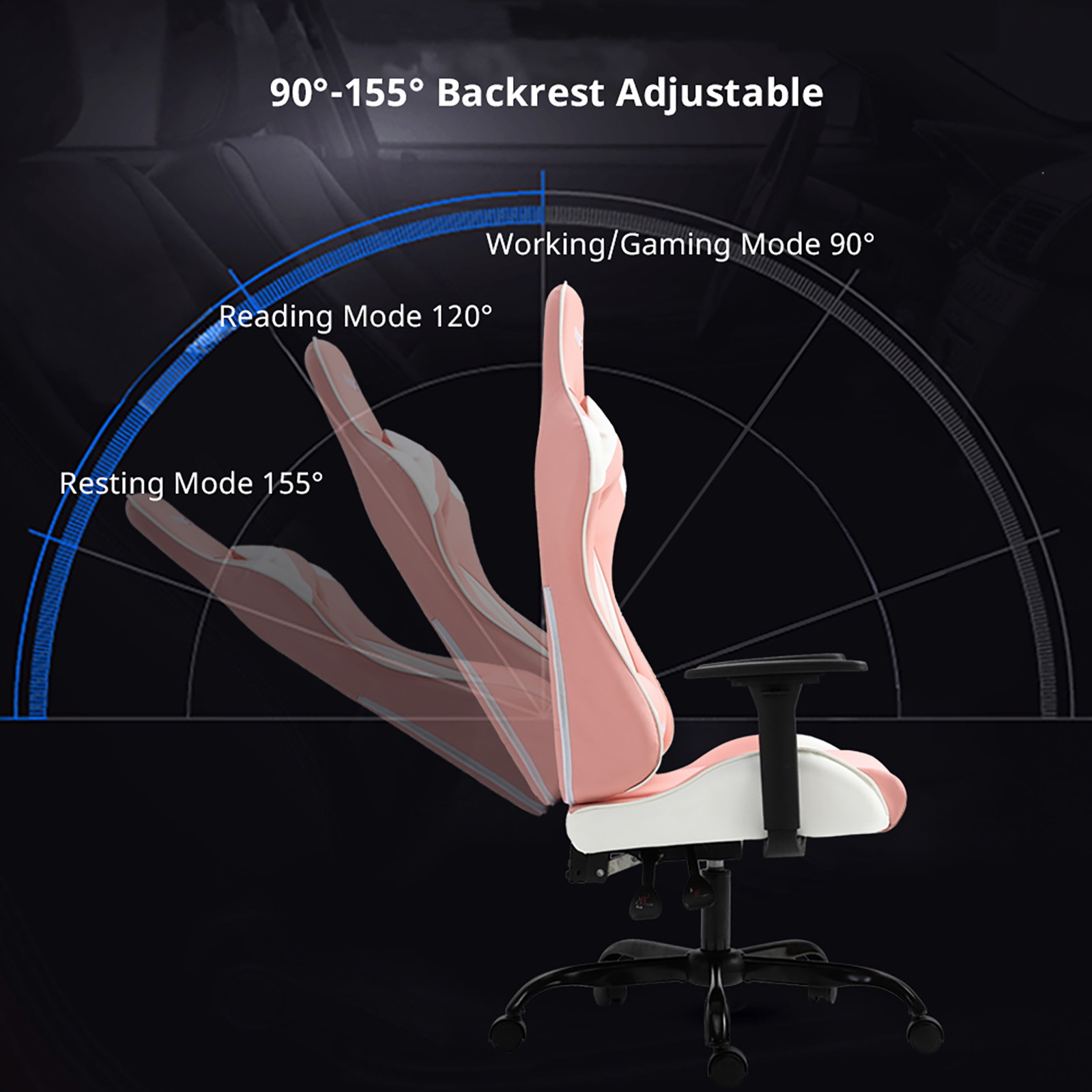 Gaming Chair, Racing Style Computer Desk Chair Padded Armrests Ergonomic Lumbar Support Adjustable Height
