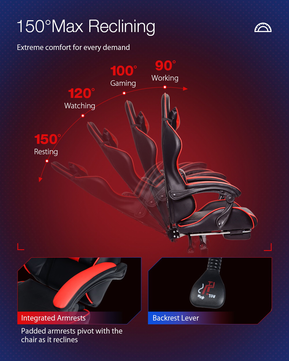 Gaming Chair, Racing Style Computer Desk Chair Padded Armrests Ergonomic Lumbar Support Adjustable Height