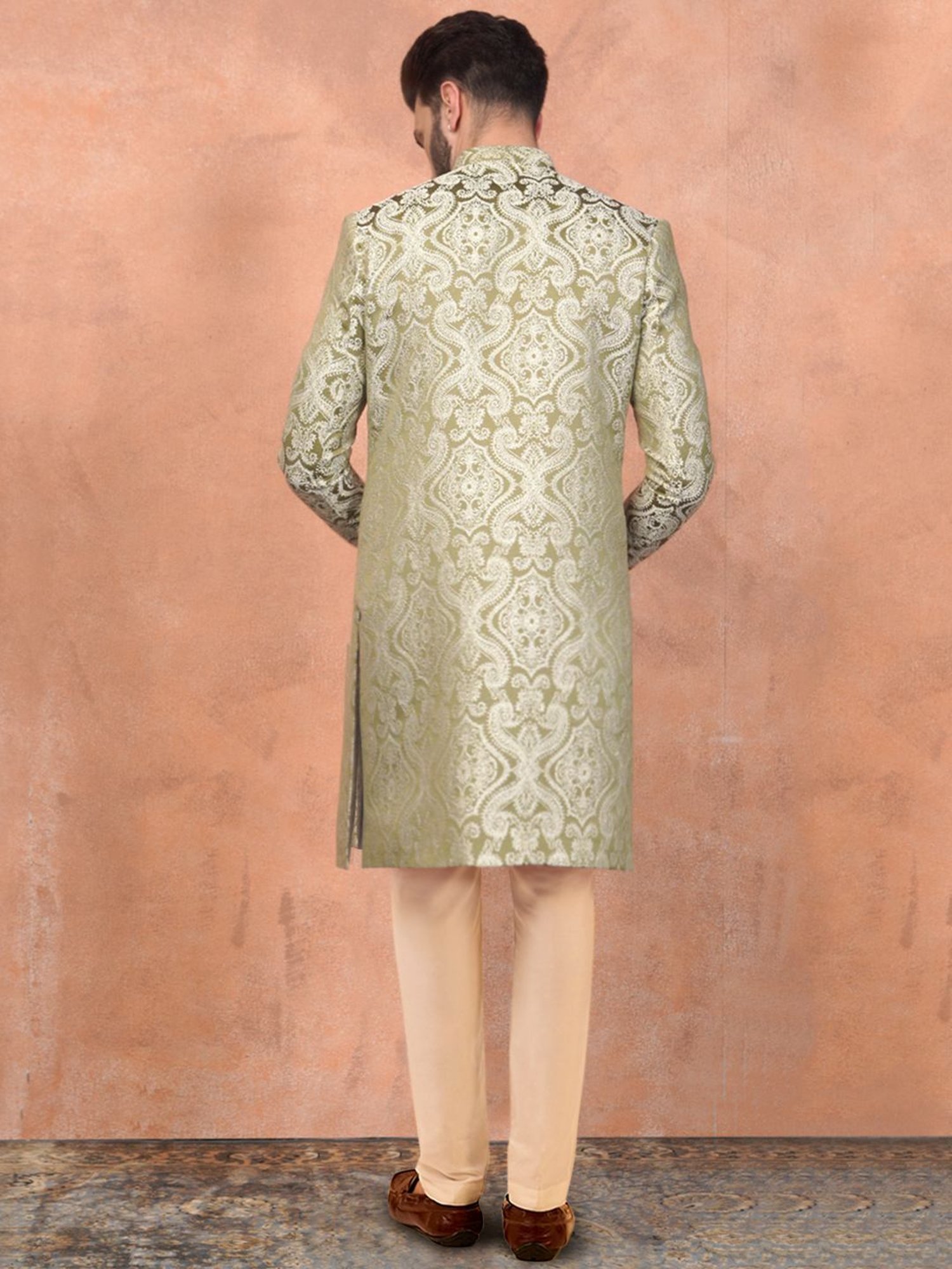 Benstoke Black & Maroon Regular Fit Sherwani Set