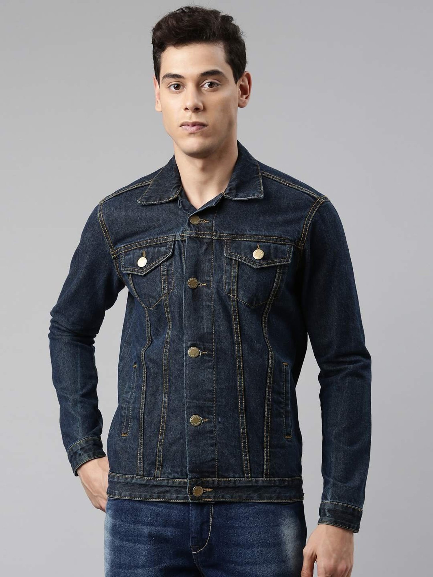 CINOCCI Blue Cotton Slim Fit Denim Jacket