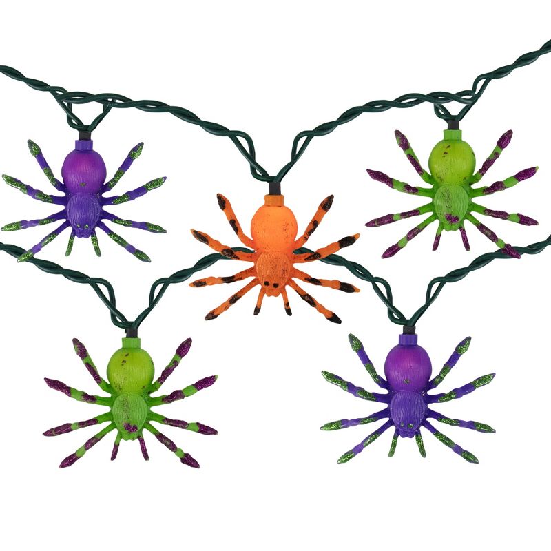 J. Hofert Co 35 Purple Mini Spider Icicle Halloween Lights - 6 ft Black Wire