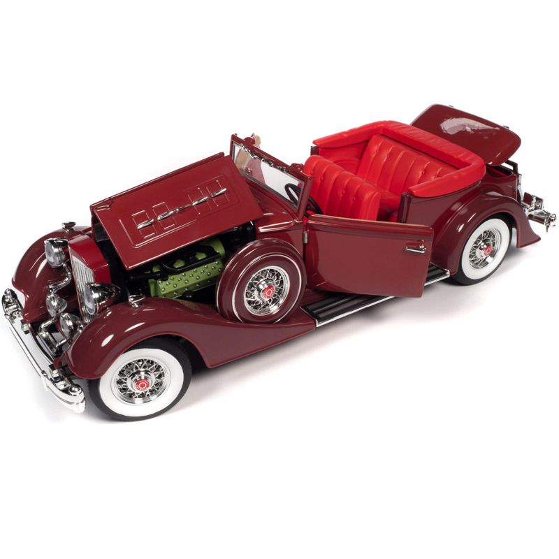 1934 Packard V12 Victoria Burgundy with Red Soft Top and Red Interior 1/18 Diecast Model Car by Autoworld