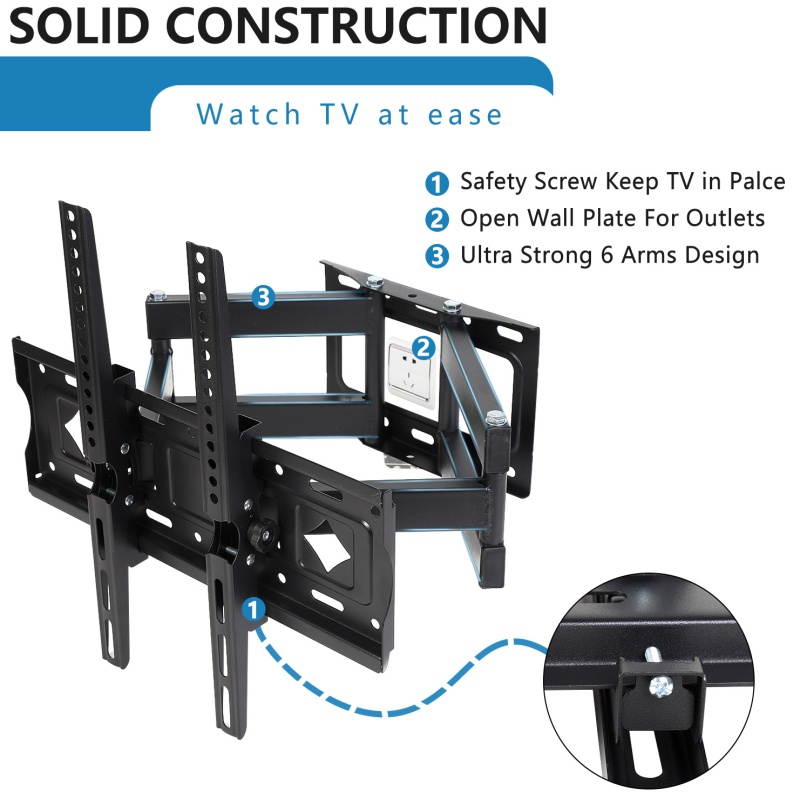 Articulating Full Motion TV Wall Mount Swivel Bracket 26 27 32 36 42 46 50 55 60 65 inch TVs