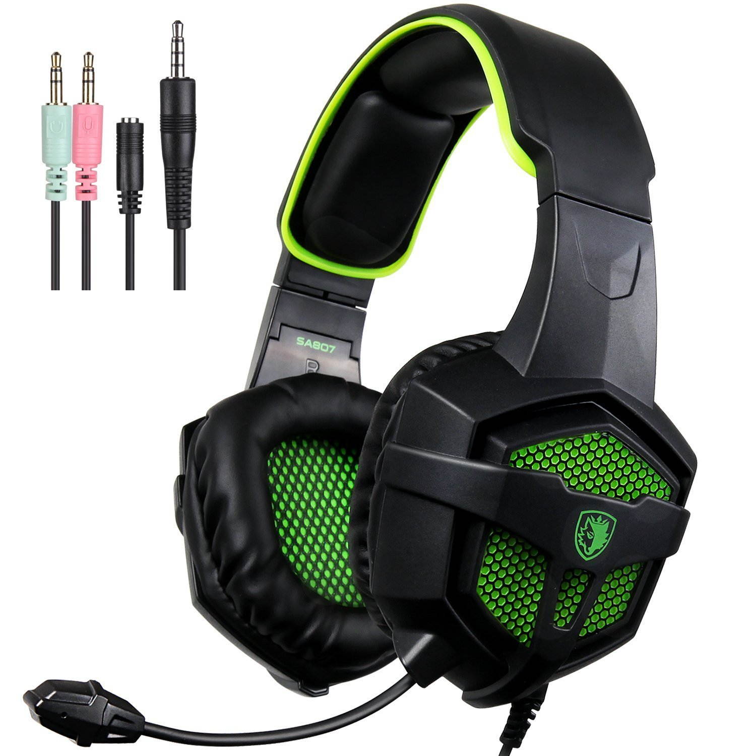 Gaming Headset, SADES SA-807 Xbox one PC PS4 Gaming Headphone 3.5mm Plug Wired Stereo Over ear Headphones For Multi-Platform with Mic Volume Control Black Green