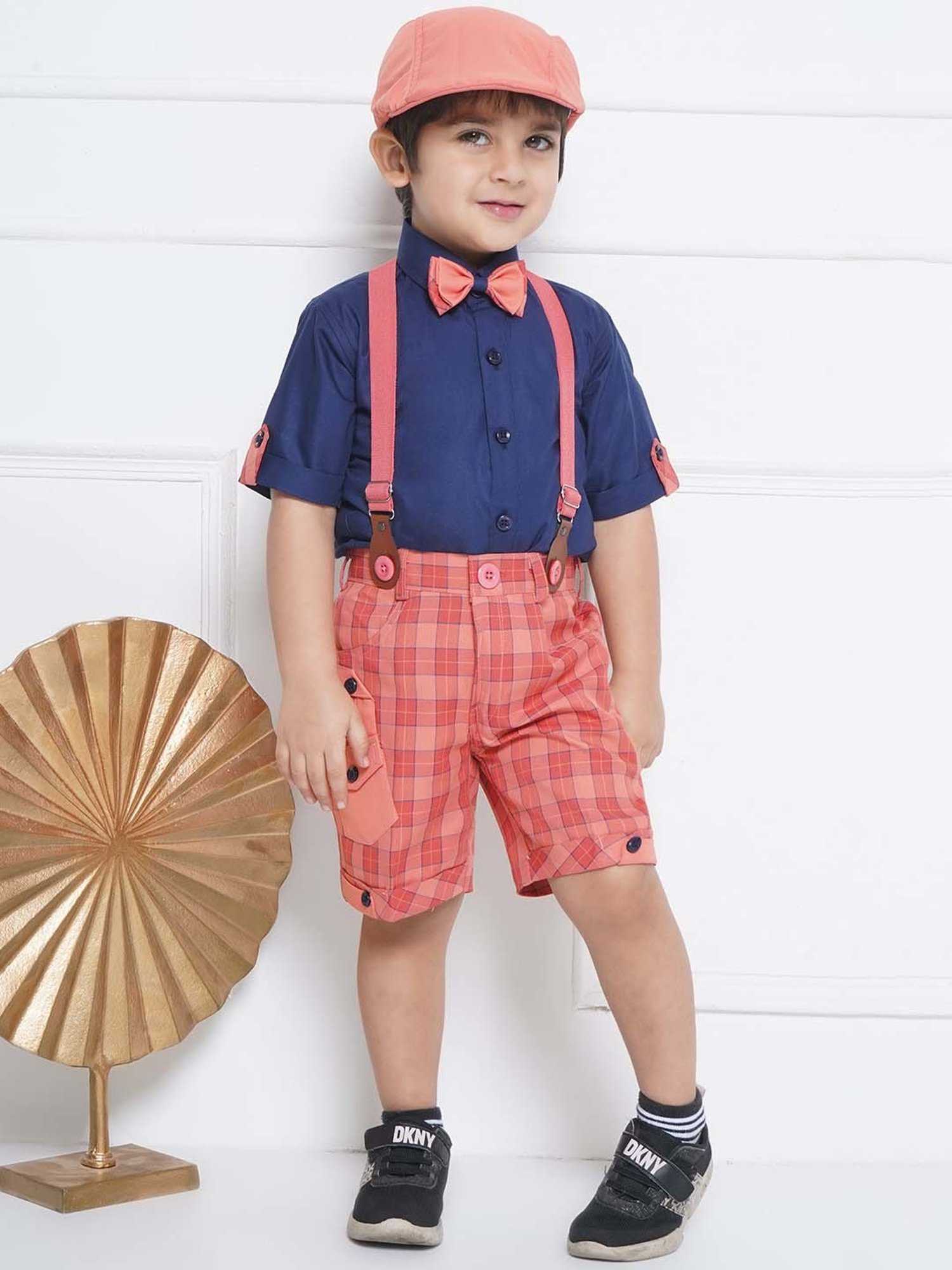 AJ Dezines Kids Navy & Pink Cotton Regular Fit Shirt Set