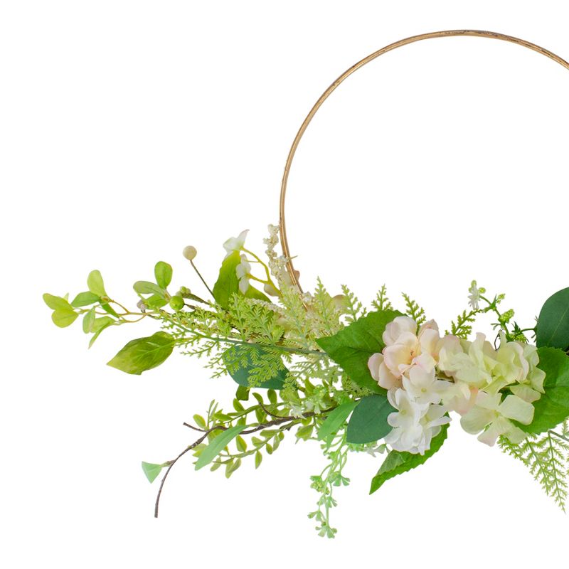 Northlight Hydrangea and Fern Golden Ring Wreath Spring Decor, Green and Gold 25"