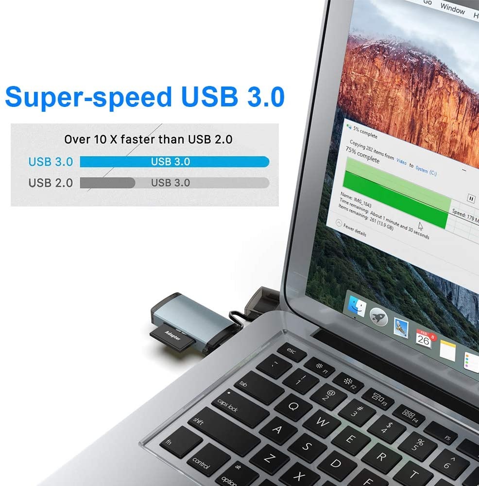 SD Card Reader, Rocketek USB C USB 3.0 Memory Card Reader, Suitable for SDXC, SDHC, SD, MMC, RS-MMC, SDXC, Micro SD, Micro SDHC Cards and Samsung, Android Smartphones MacBook, Huawei, Sony, LG