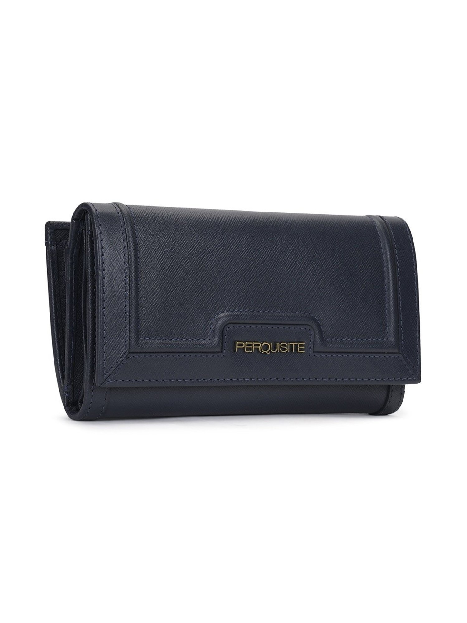 PERQUISITE LEONORA Navy Blue Textured Tri-Fold Wallet for women