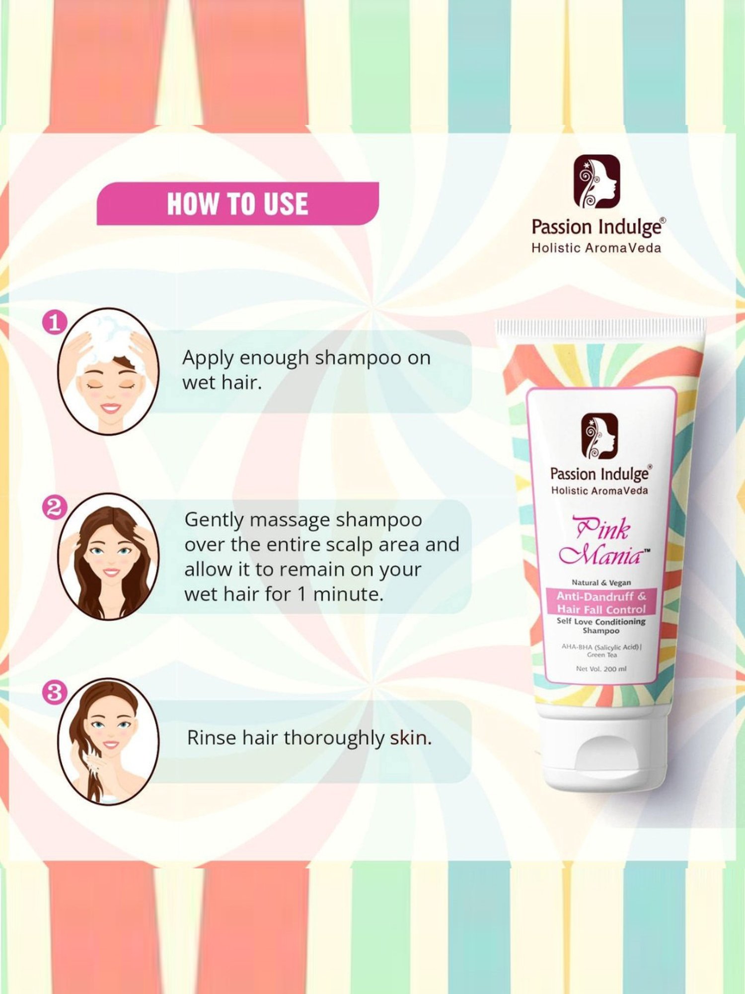 Passion Indulge Pink Mania Anti-Dandruff & Hair Fall Control Self Love Conditioning Shampoo - 200 ml