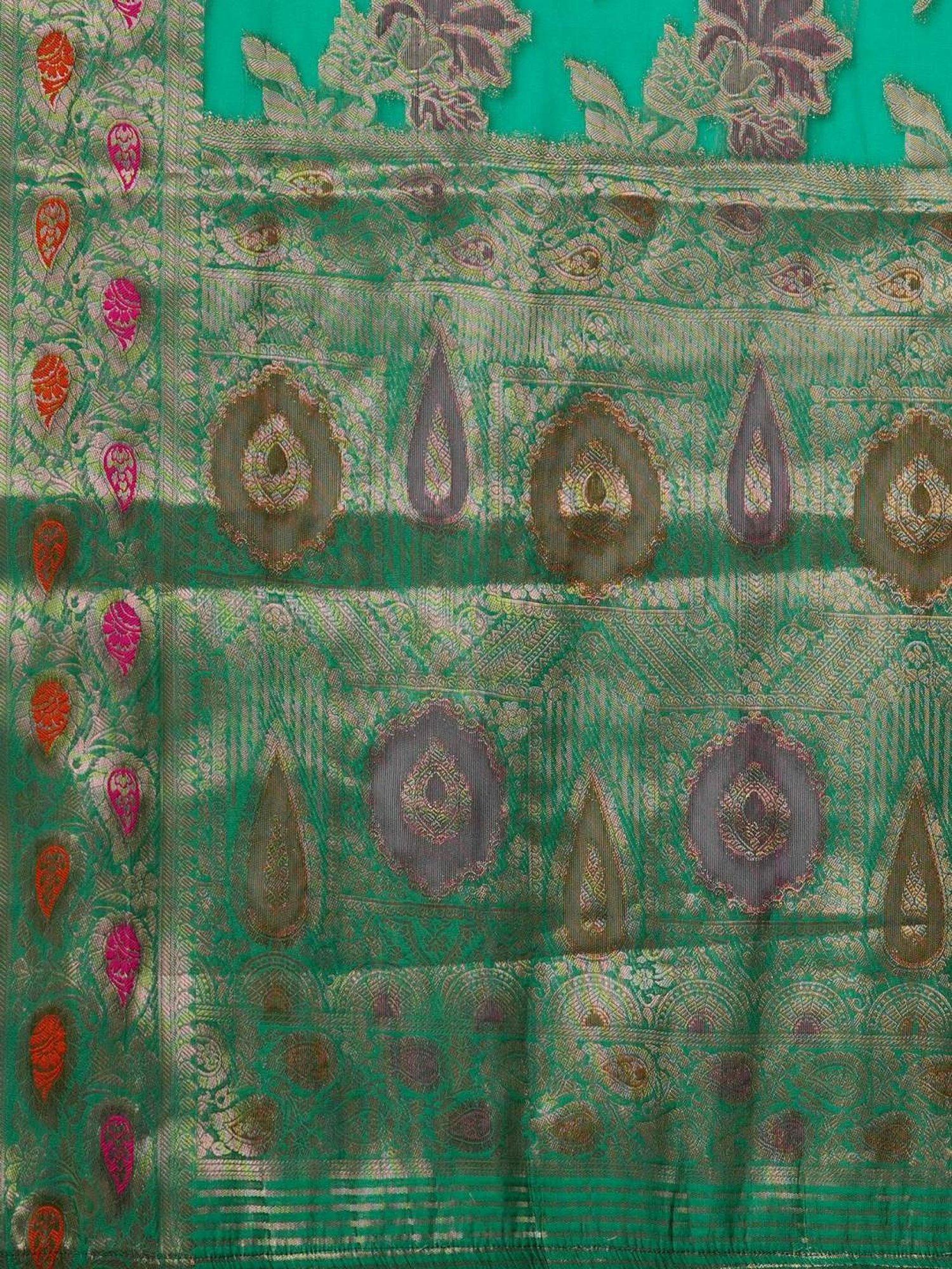 Saree Mall Green Woven Saree With Unstitched Blouse