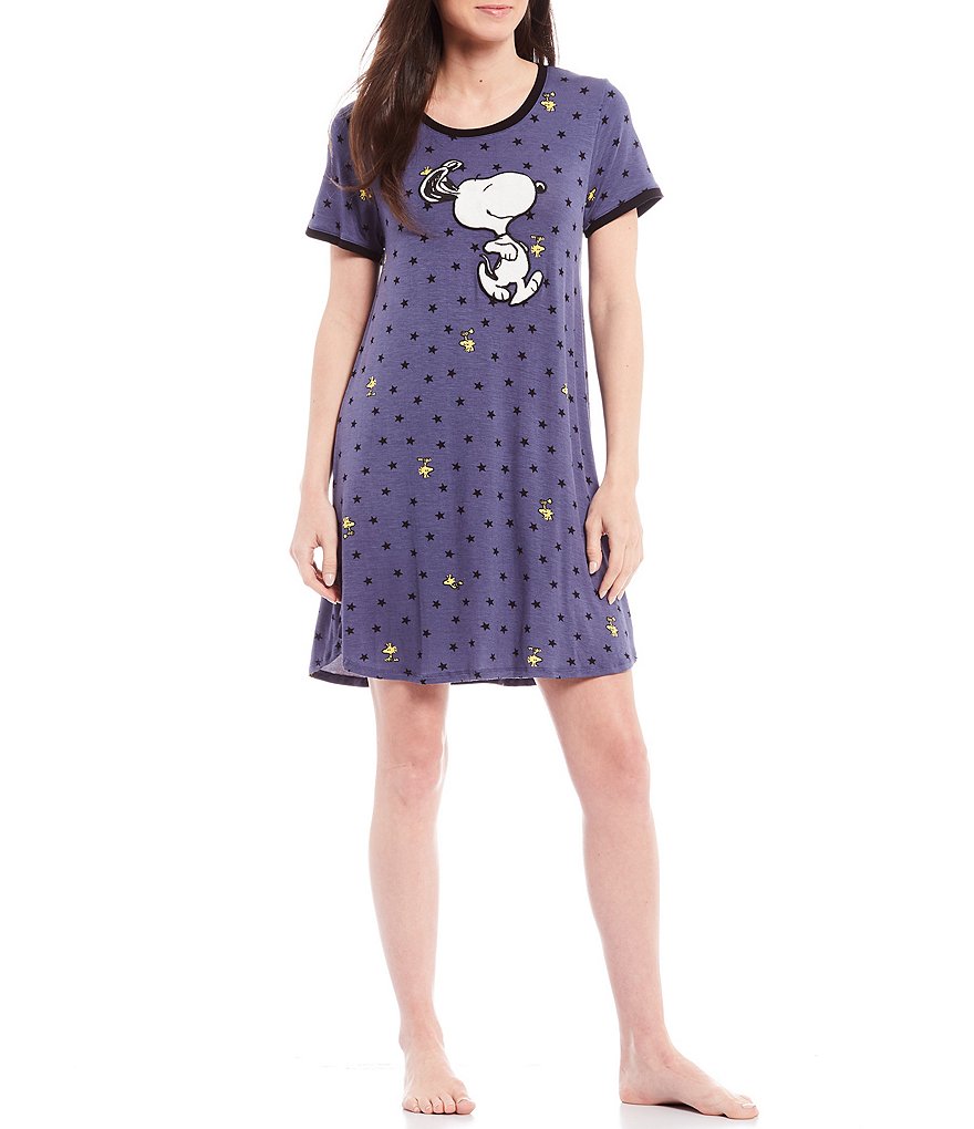 Peanuts Woodstock & Star Print Snoopy Jersey Knit Sleepshirt