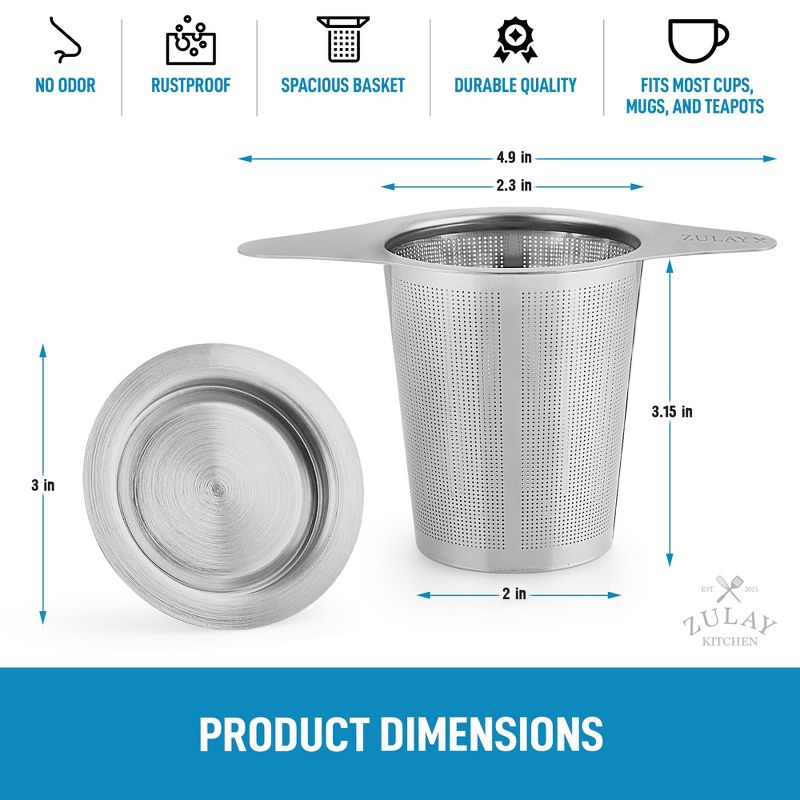 Zulay Kitchen Large Stainless Steel Tea Filter For Loose Tea