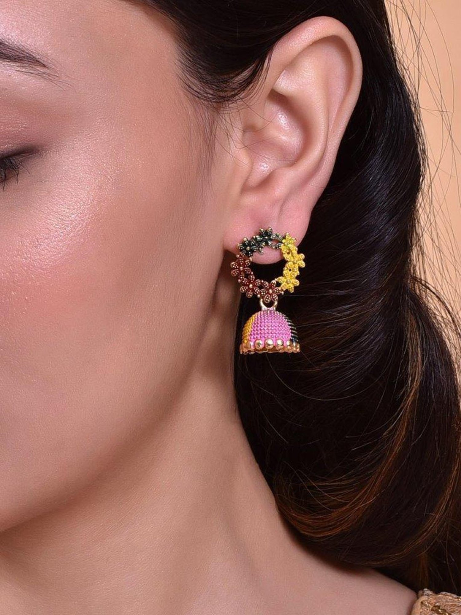 VOJ Multi Color Contemporary Jhumka Earrings for Women