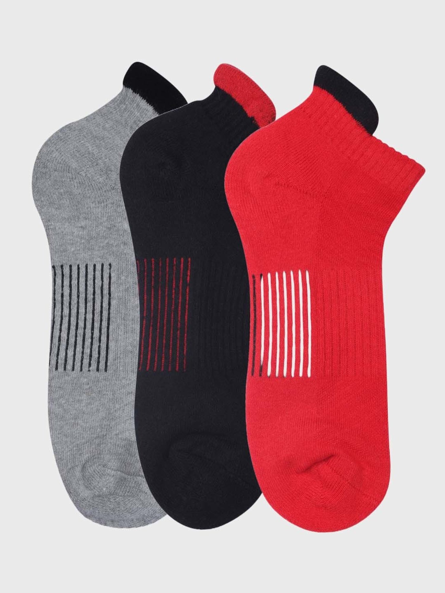 NEXT2SKIN Red & Grey Cotton Ankle Socks - Pack Of 3