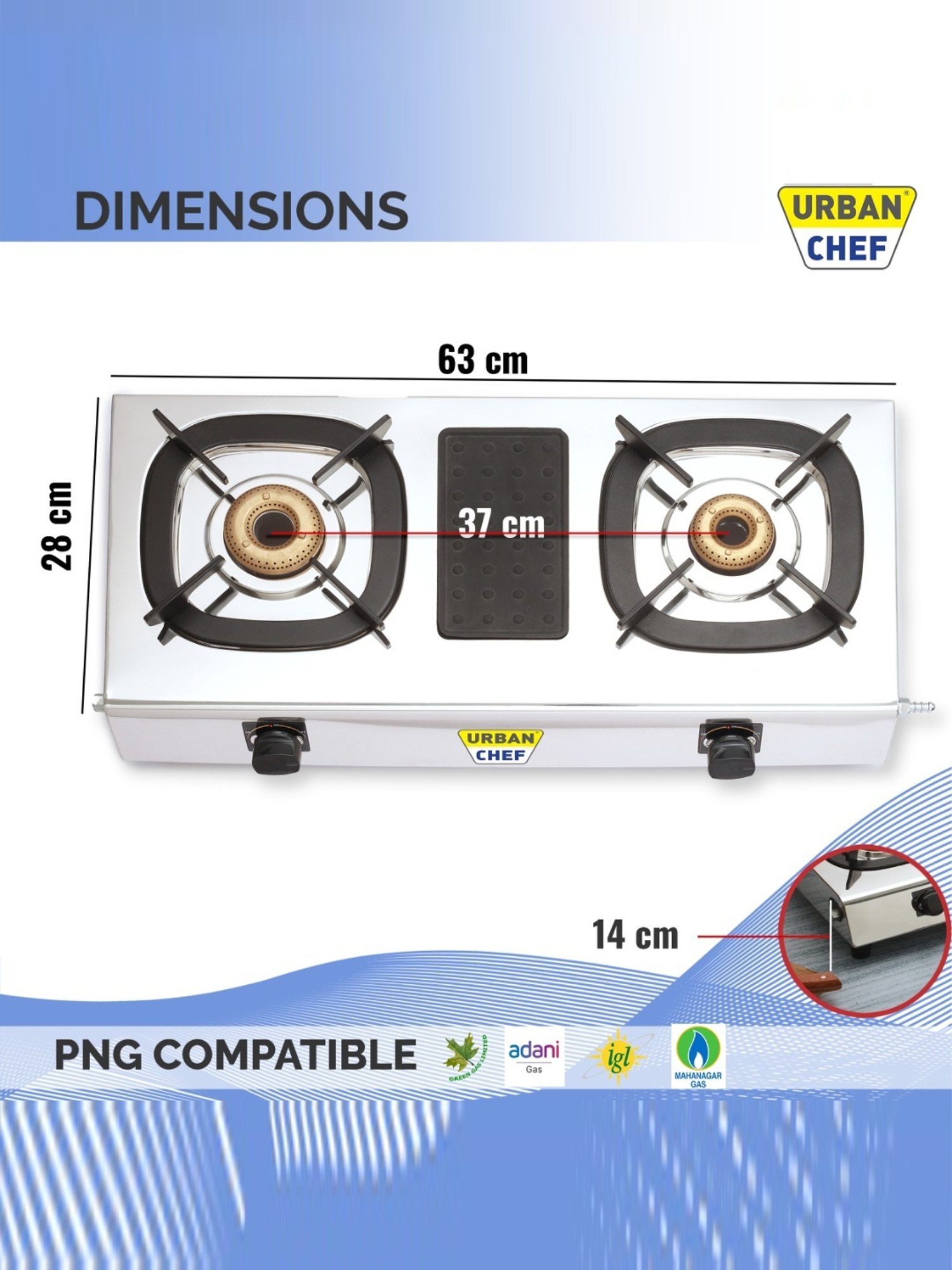 Urban Chef Gas Stove with 2 Burners ( Silver/Black )