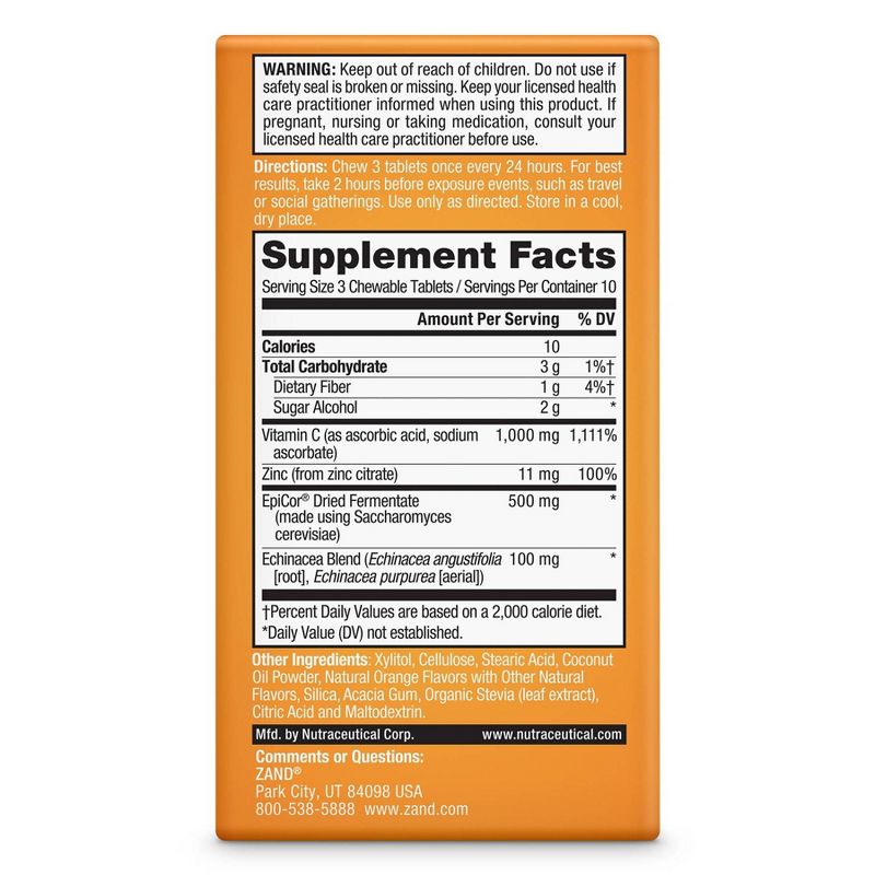 Zand Naturals Zesty Orange Immune Fast Chewables - 30ct