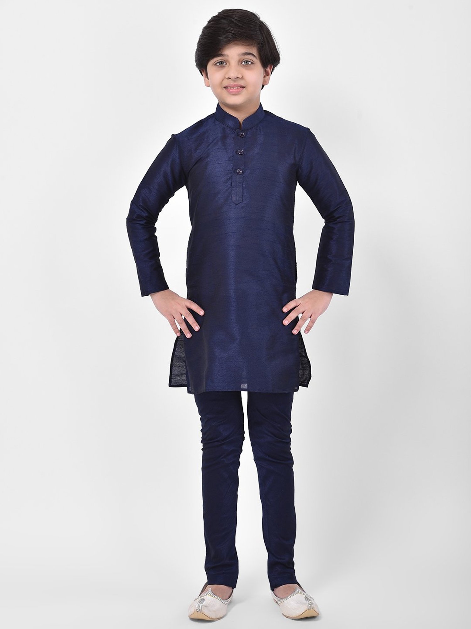 Deyann Kids Blue Printed Full Sleeves Kurta, Churidar Pants with Nehru Jacket