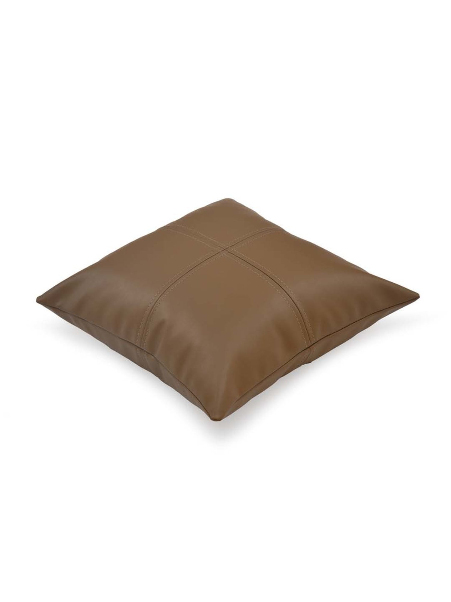 @home Beige Leather Cushion Cover With Zipper