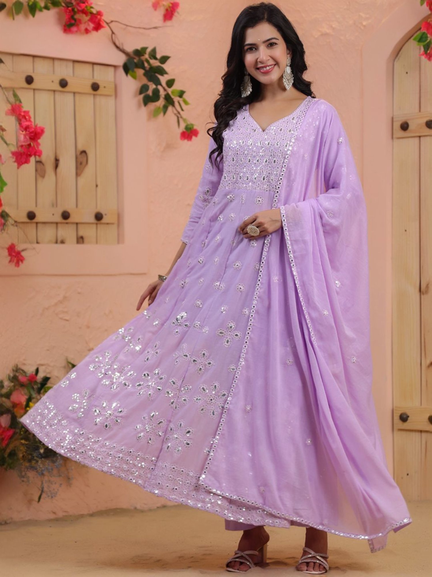 SCAKHI Purple Cotton Embroidered Kurta Pant Set With Dupatta