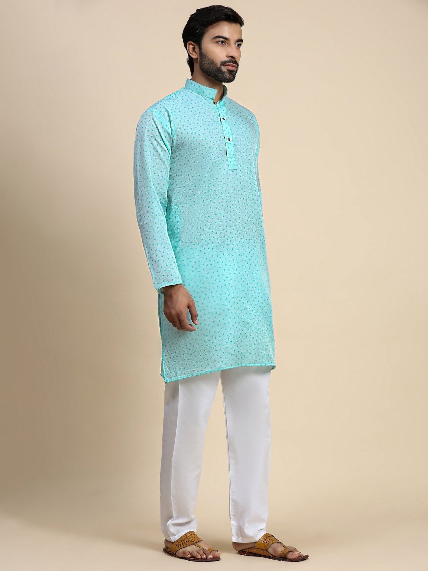 Pro-Ethic Style Developer Blue & White Cotton Regular Fit Printed Kurta Bottom Set