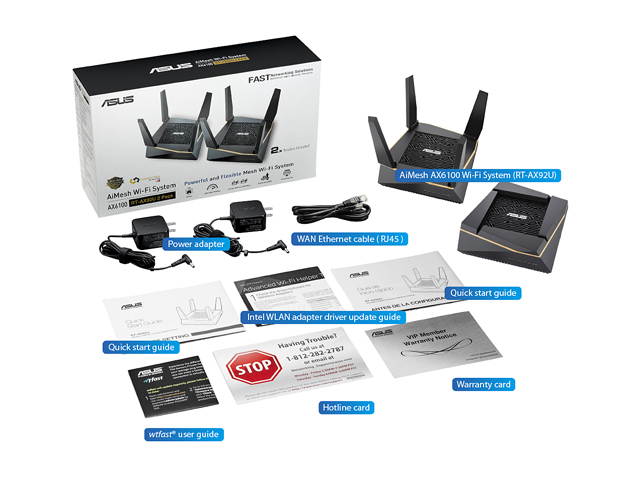 ASUS (RT-AX92U 2 Pack) Performance Mesh Tri-Band AX6100 WiFi Routers - Whole Home WiFi Mesh with 802.11AX (WiFi 6) AX Technology includes 4 LAN 1 USB 3.1 1 USB 2.0