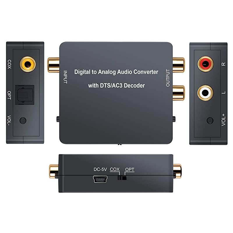 Digital to Analog Audio Converter Support DolbyDTS Decoder Optical Out to RCA DAC Decoder Optical to 35mm Converter OpticalSPDIFToslinkCoaxialDTSPCM51CH to 2CH Analog Stereo