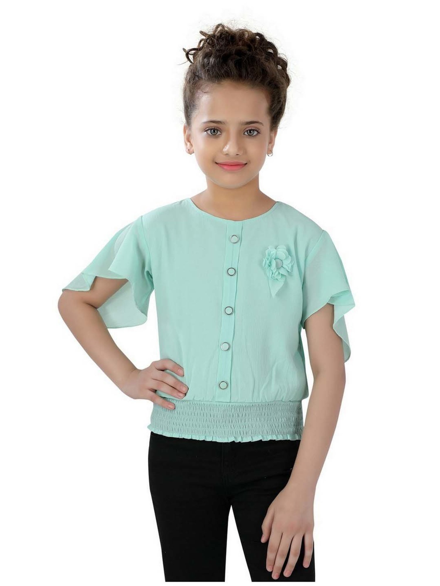 poplins Kids Aqua Blue Cotton Regular Fit Top