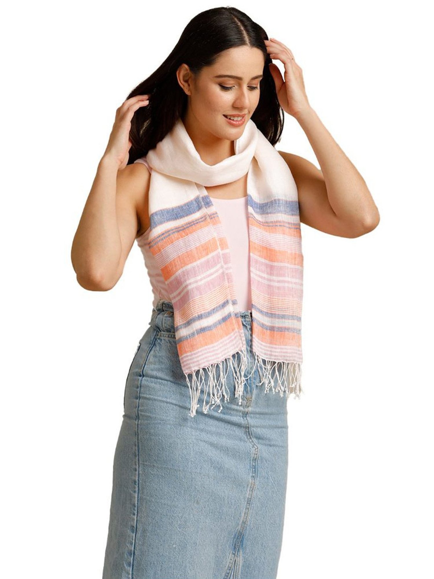 Linen Club Multicolor Striped Pure Linen Stole