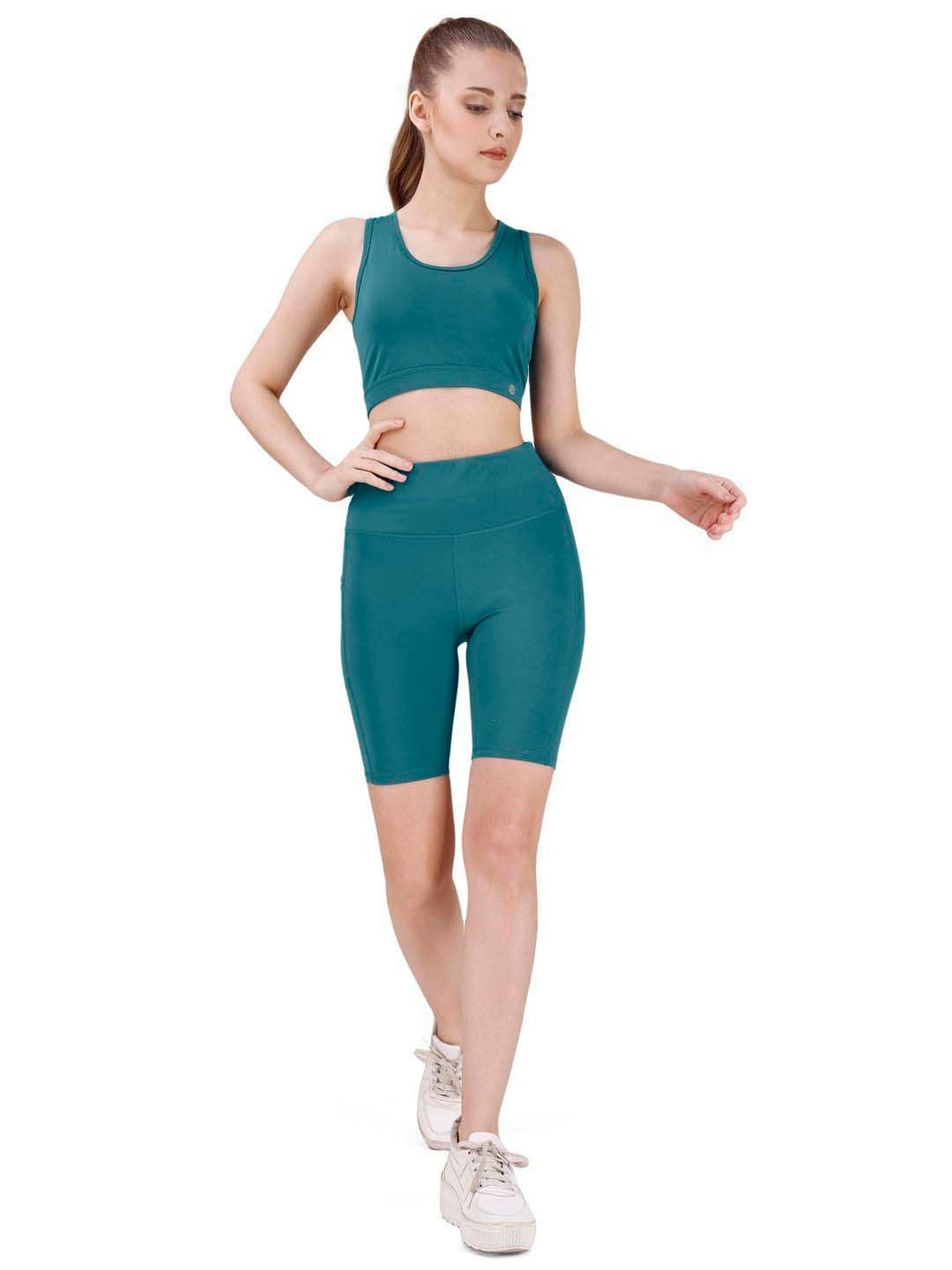 Soie Teal Green Sports Bra Shorts Set