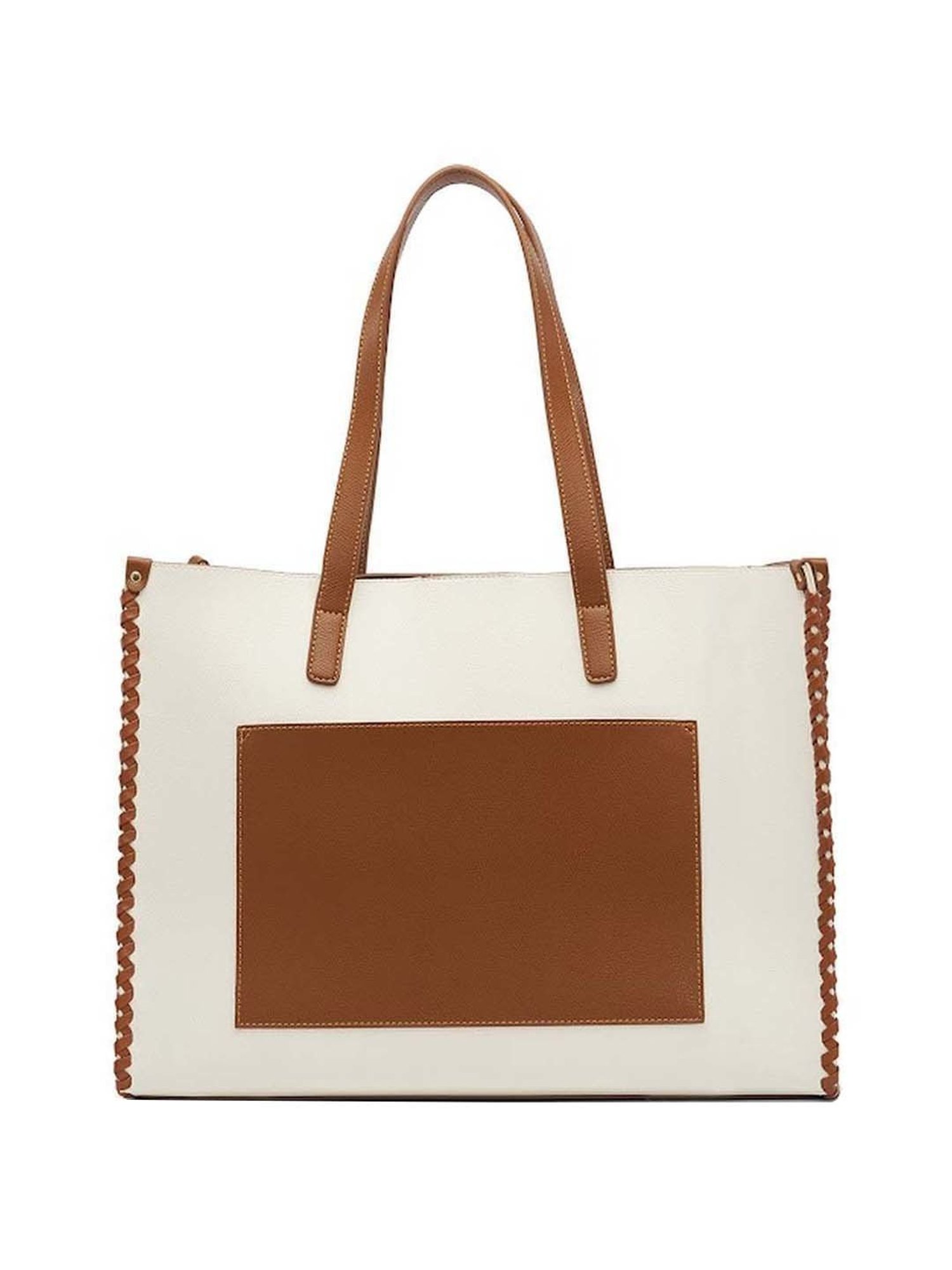 Miraggio White & Brown Solid Large Tote Handbag
