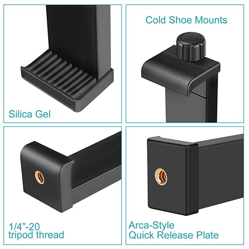 iPad Tablet Tripod Mount Adapter Holder, 6.3-9.25 inches/16-23.5 Centimeters Adjustable Clamp for iPad Mini iPad 2/3/4, iPad Air/Air2, iPad Pro Microsoft Surface Samsung Tab 7.0 Series