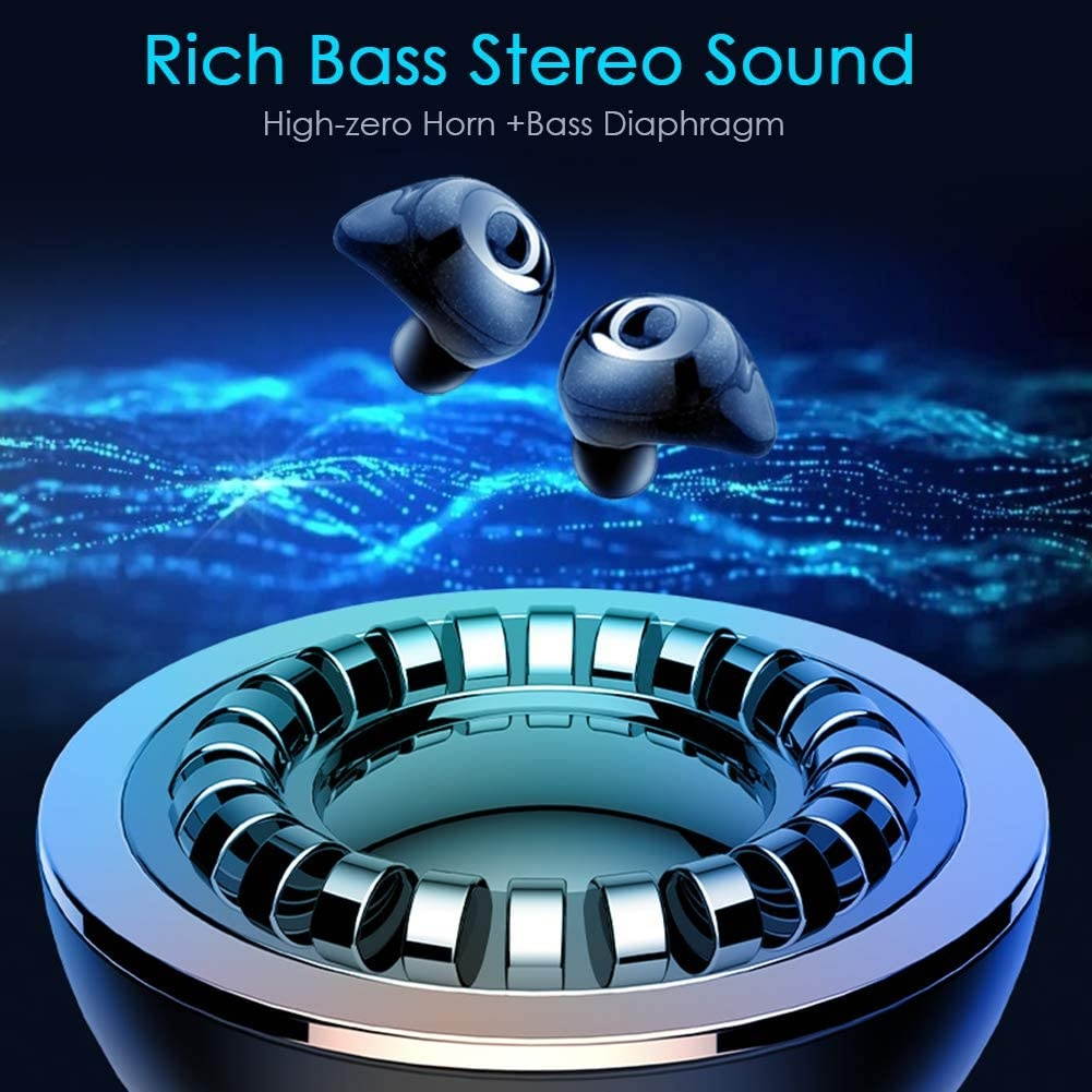 True Wireless Earbuds Bluetooth 5.0 Headphones, Sports in-Ear Twins HD Stereo Mini Headset Built-in Mic Extra Bass IPX7 Waterproof Noise Cancelling Earphones with Charging Case