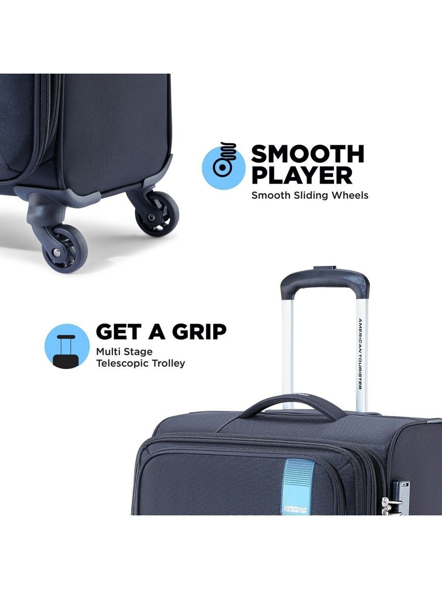 American Tourister Flamen Black Solid Soft Cabin Trolley Bag - 58.5 cm