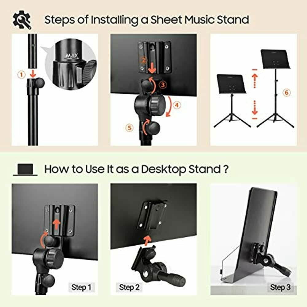 CAHAYA 2 In 1 Dual-use Sheet Music Stand &amp Desktop Book Metal Portable Solid