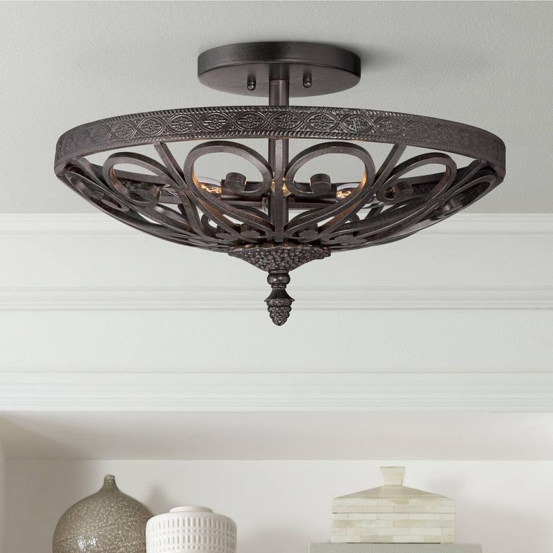 Kathy Ireland La Romantica Black Iron Ceiling Light