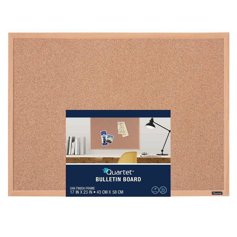 Quartet 17" x 23" Cork Bulletin Board Finish Frame - Oak
