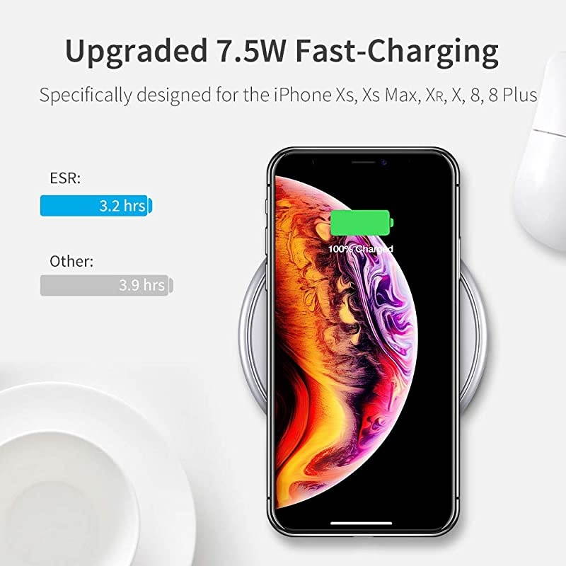 Wireless Charger Metal Frame UltraThin Fast Charging Pad 75W Compatible iPhone 1111 Pro11 Pro MaxXRXS 10W Fast Charging Galaxy S10S10+S10eNote10 Google Pixel 3No AC Adapter Silver