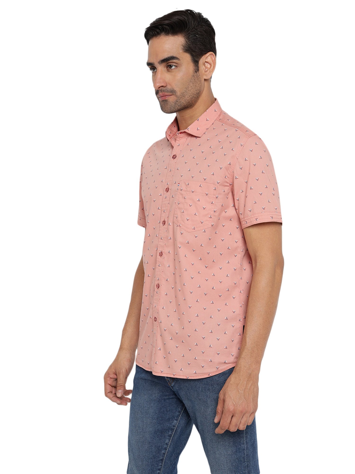 Red Chief Peach Slim Fit Printed Shirt