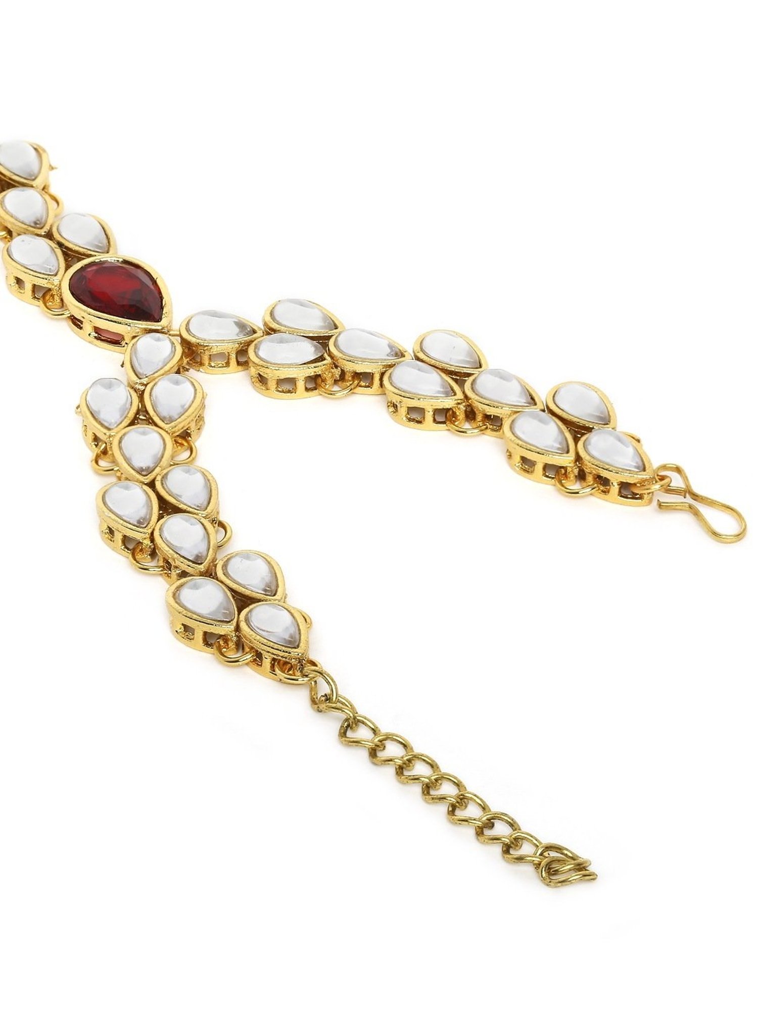 Oomph Red Stones & Kundan Ethnic Statement Hand Harness