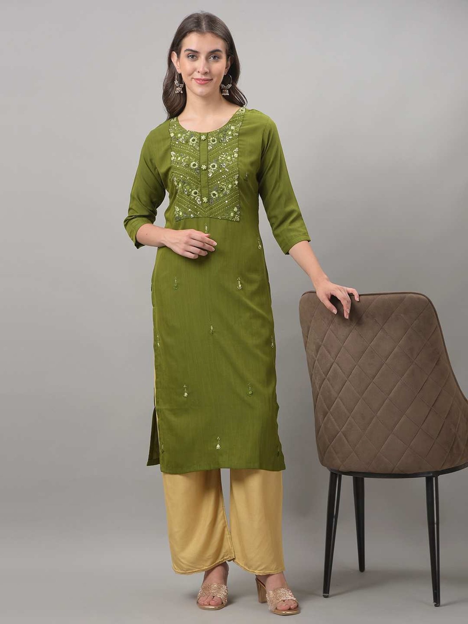 Dollar Missy Green Embroidered Straight Kurta