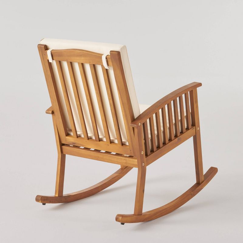 Abbottsford 3pc Acacia Wood Rocking Chairs and Side Table Set - Brown/Cream - Christopher Knight Home