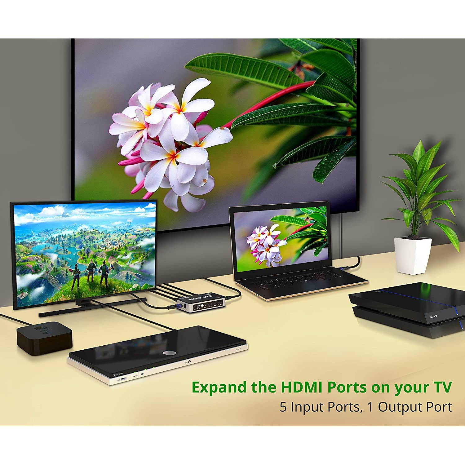 Kinivo 550BN 4K HDMI Switch with IR Wireless Remote (5 Port, 4K 60Hz HDR, High Speed-18Gbps, Auto-Switching)