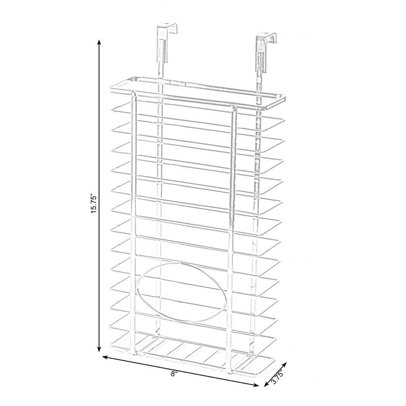Basicwise Over Cabinet Metal Plastic Bag and Grocery Bag Storage Holder, Chrome