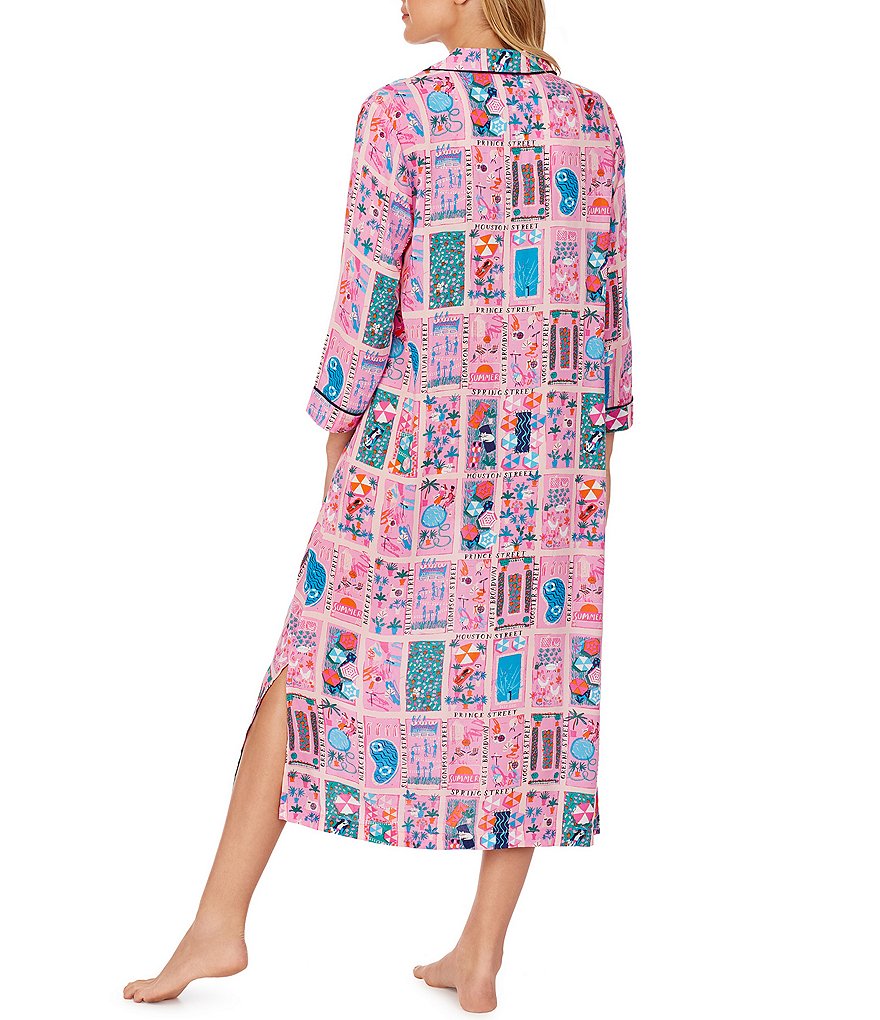 Natori Bloom Printed Satin Woven Zip Front Caftan