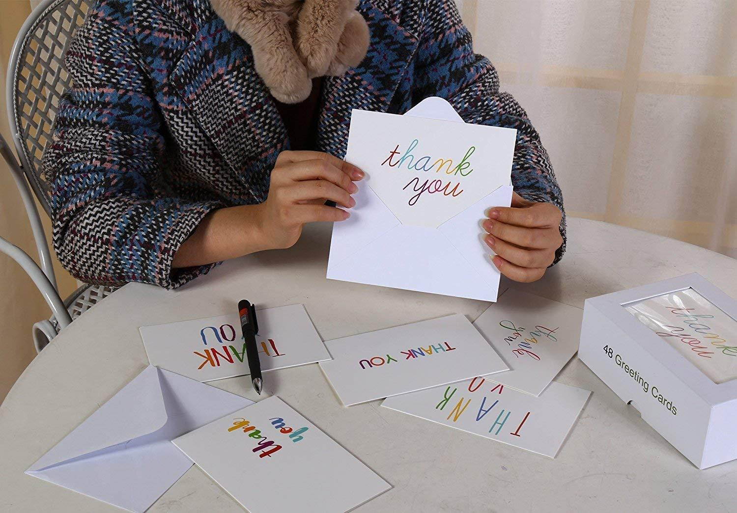 Thank You Cards - 48-Count Thank You Notes, Bulk Thank You Cards Set - Blank on the Inside, 6 Colorful Rainbow Font Designs - Includes Thank You Cards and Envelopes, 4 x 6 Inches