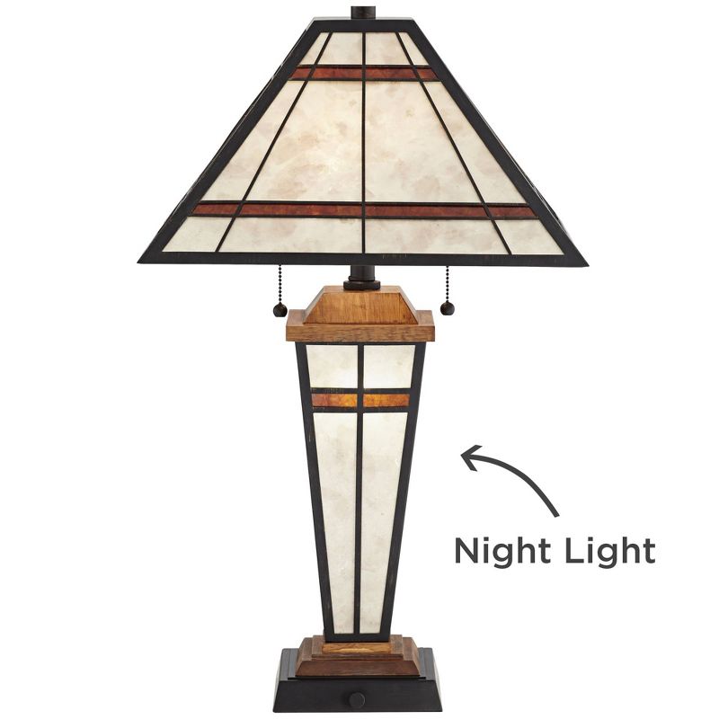 Franklin Iron Works Mission Rustic Table Lamp with Nightlight LED Bronze Tiffany Style Light Mica Living Room Bedroom Bedside